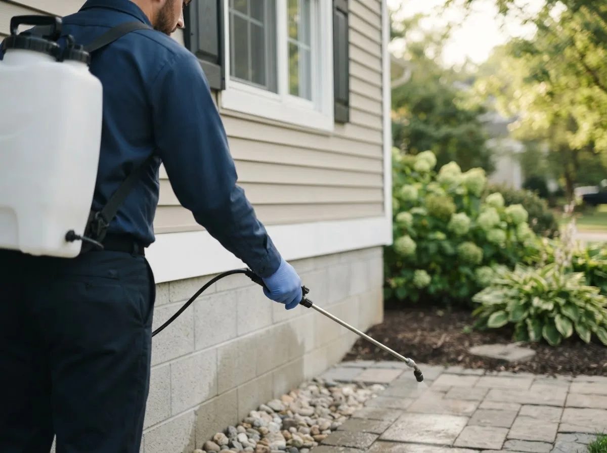 Pest control technician inspecting a home in Unityville, PA